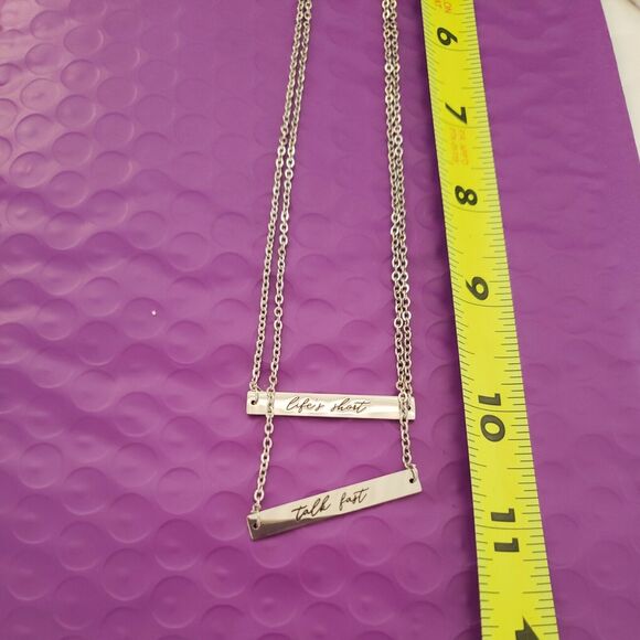 Smartass & Sass Necklace, "LIFE'S SHORT TALK FAST"- 2-layer Silver Tone, NIB - Picture 10 of 11
